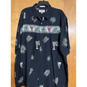 Campia Moda Hawaiian Button Up XL Shirt Navy Blue W/Palm Fronds And Cocktails